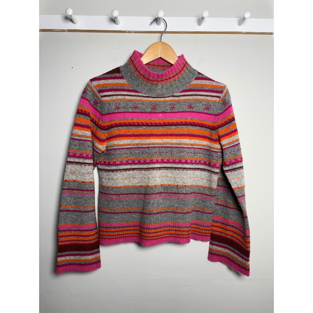 Heart Lambswool Alpaca Striped Mock Neck Sweater Womens XL